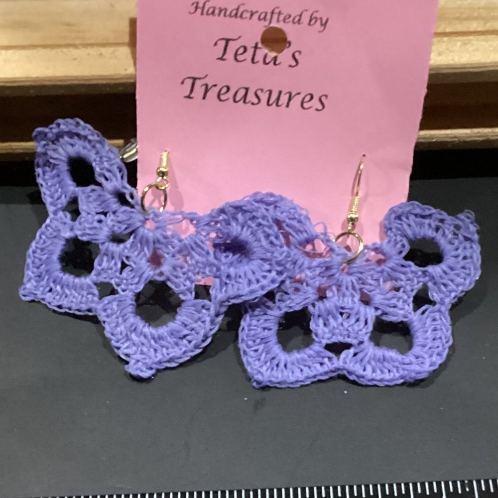 Earrings Periwinkle Blue  Butterfly Crocheted Crochet Hand Crafted